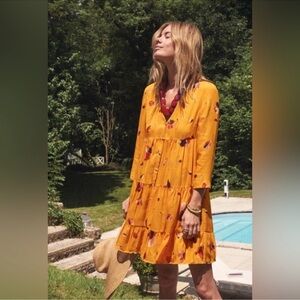 Yellow Floral Tiered V-Neck Women’s Dress